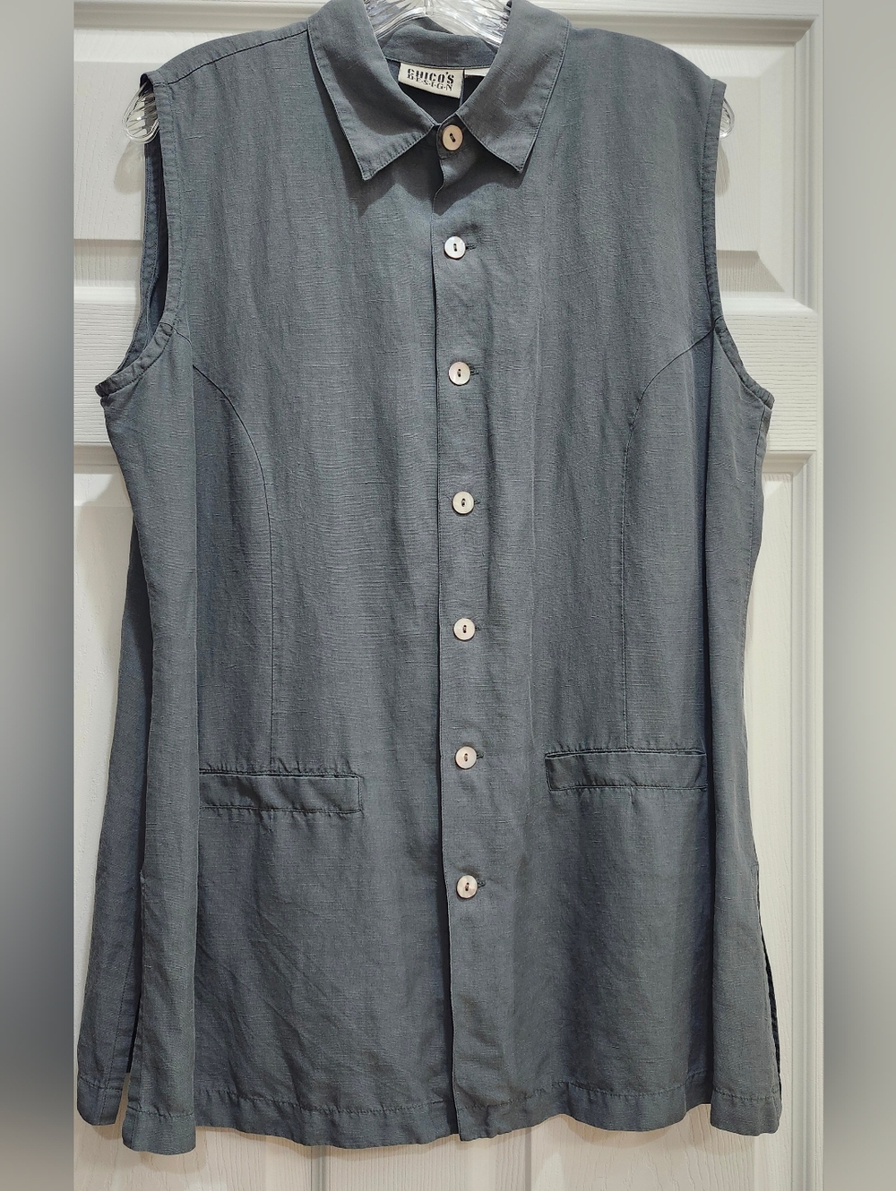 Vintage CHICO'S DESIGN Silk Linen Tunic Button Up Shirt Womens Size 3 Boho Chic